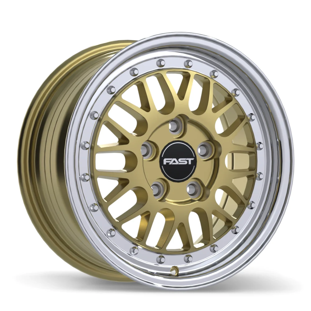 Fast Wheels FR01 - 15X7.0 | 5X120 | 72.6 | +40 Gloss Gold with Machined Lip